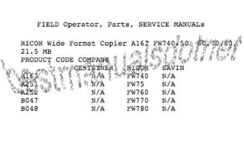 Product picture RICOH WF Copier FW740,FW75, FW760,FW770,FW780 Manuals